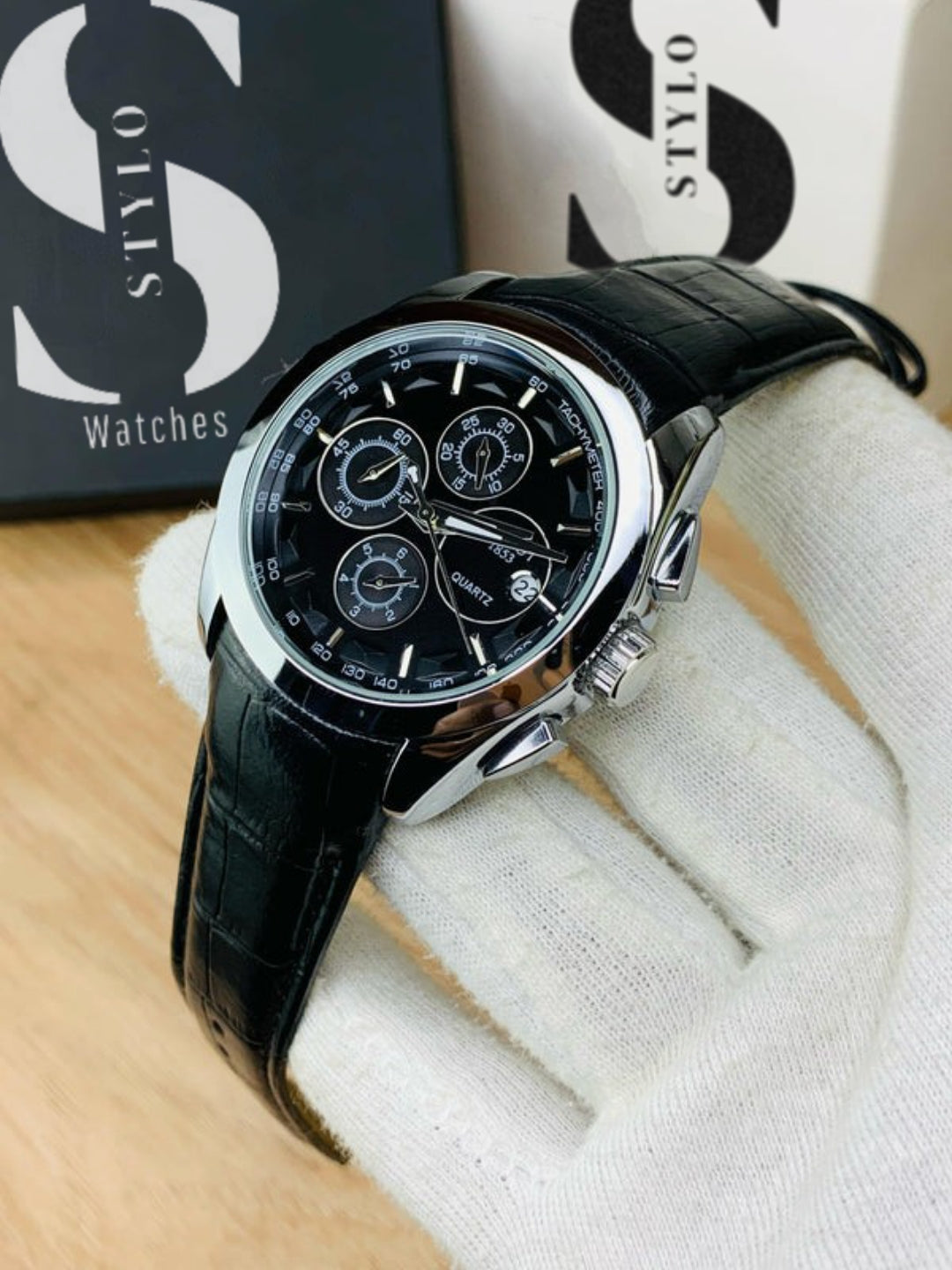 Branded Chronograph working Watch (Black Silver)