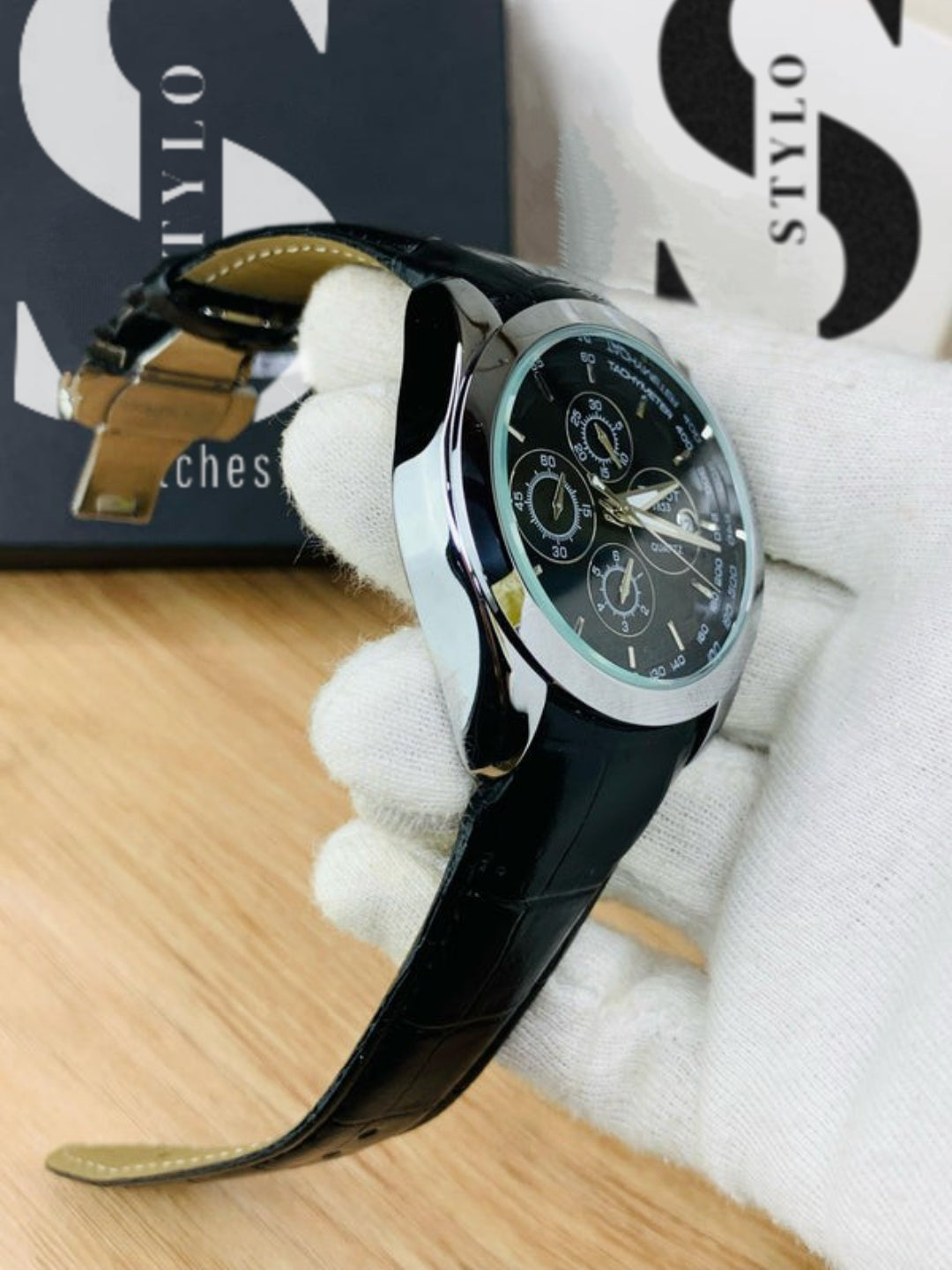 Branded Chronograph working Watch (Black Silver)