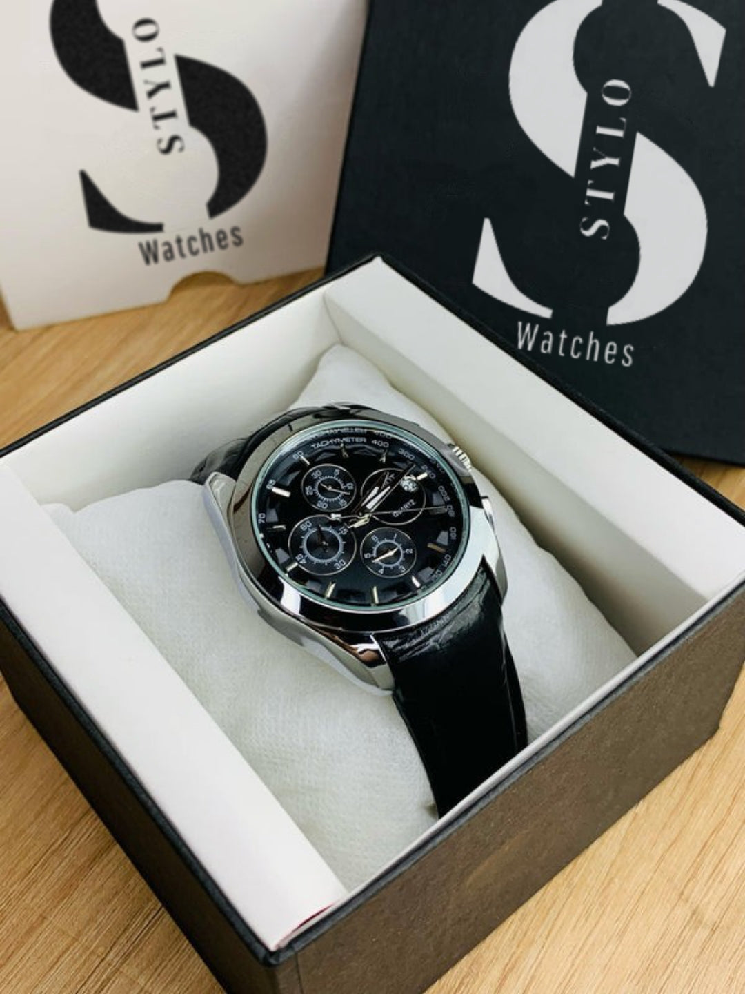 Branded Chronograph working Watch (Black Silver)