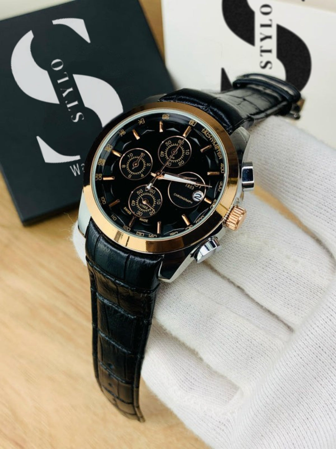 Branded Chronograph working Watch (Black Gold)