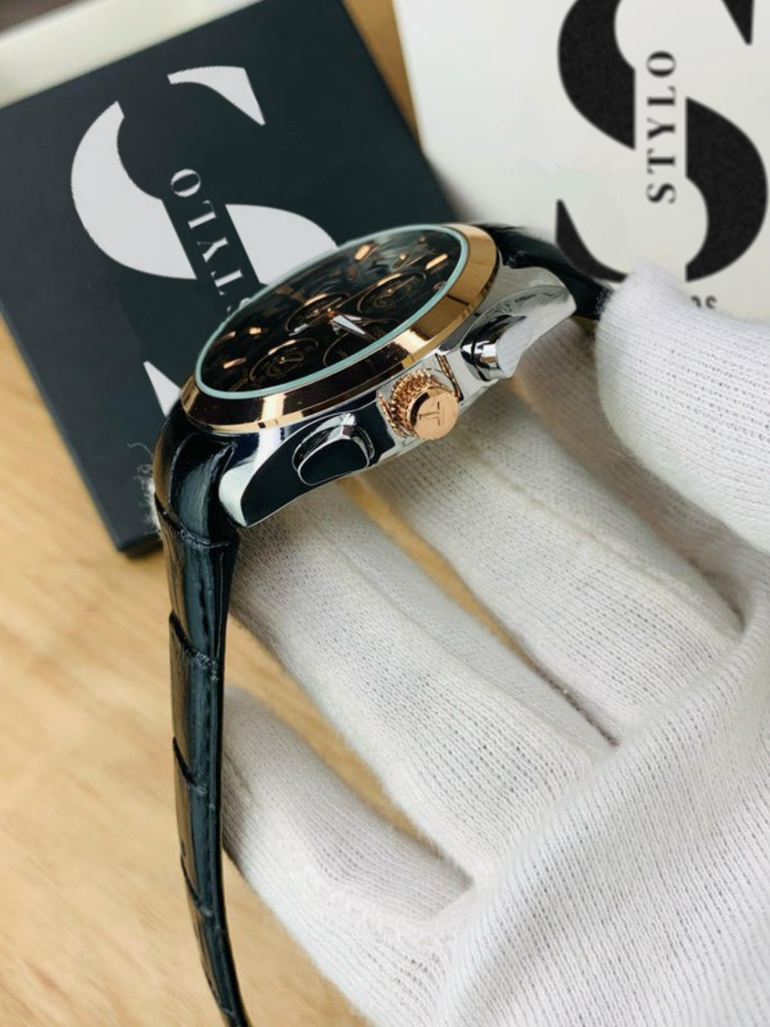 Branded Chronograph working Watch (Black Gold)