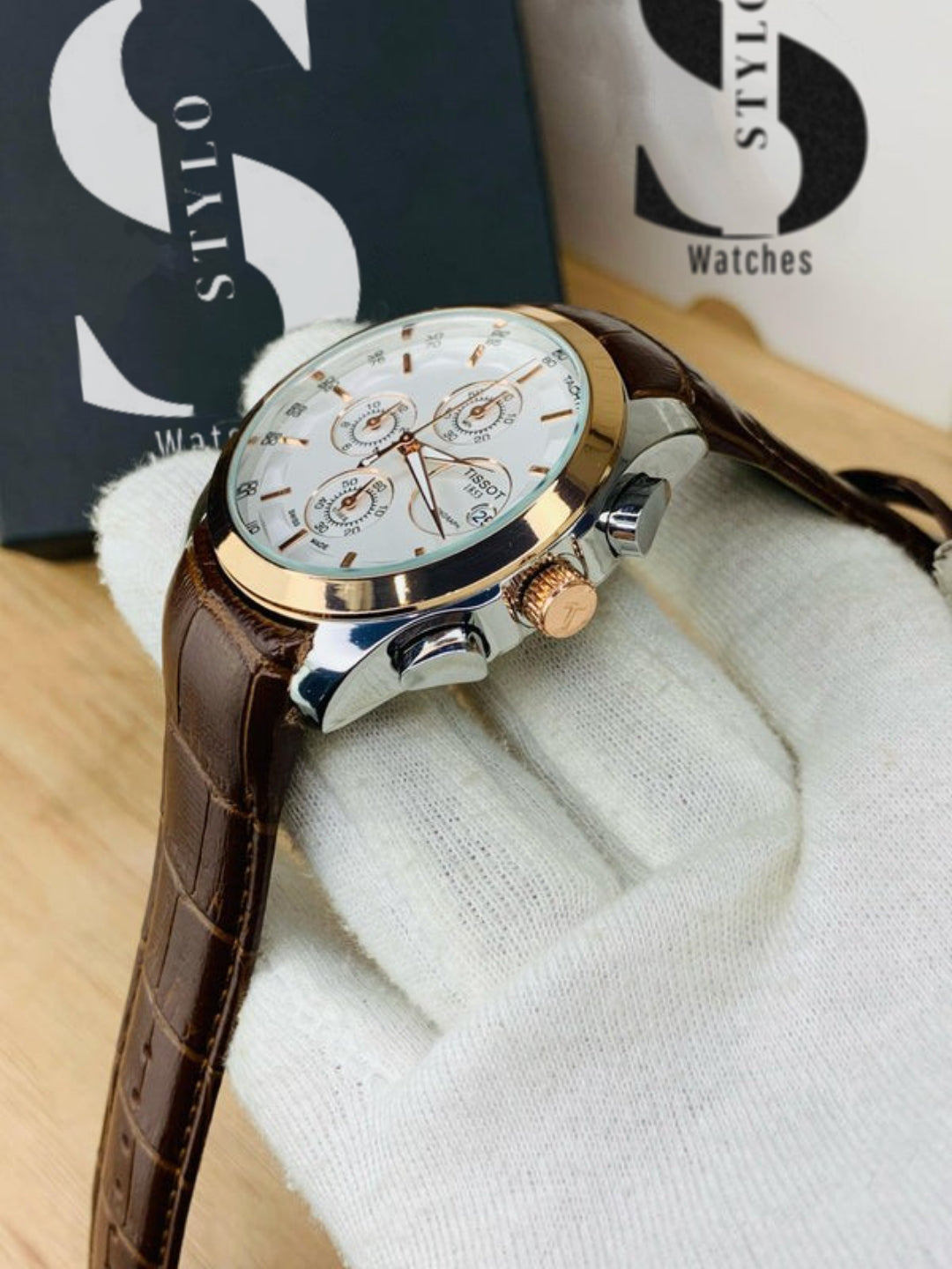 Branded Chronograph working Watch (Brown Gold)