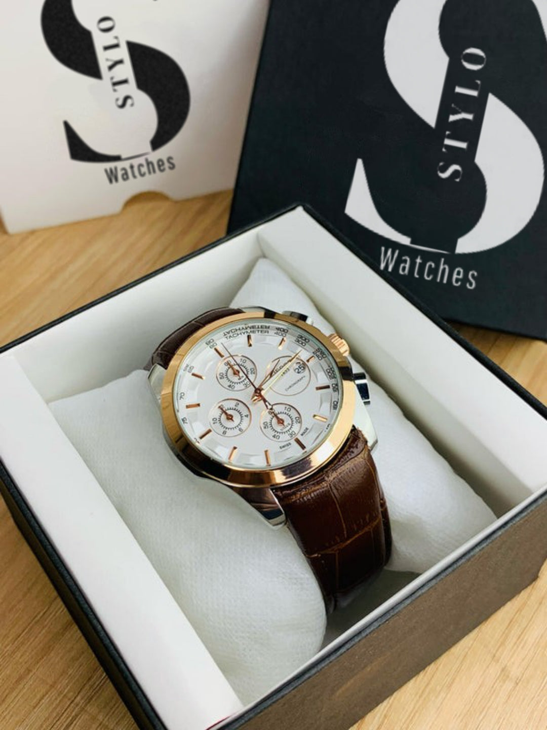 Branded Chronograph working Watch (Brown Gold)