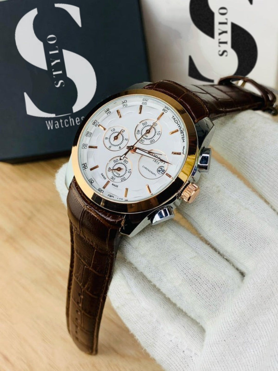 Branded Chronograph working Watch (Brown Gold)