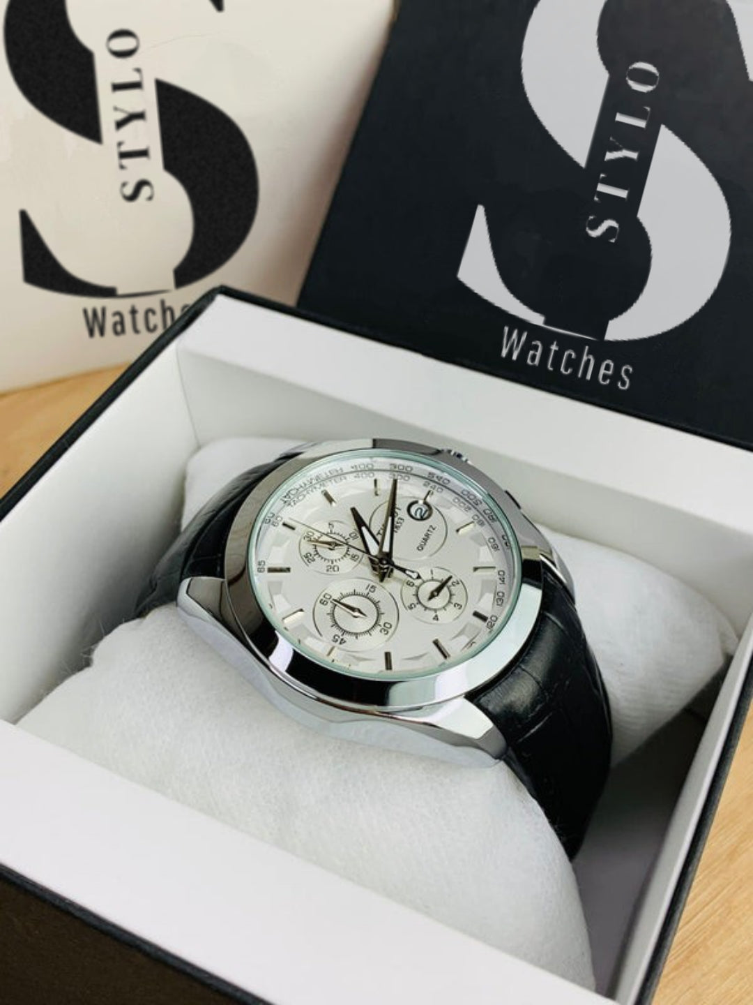 Branded Chronograph working Watch (White Dial Black Strap)