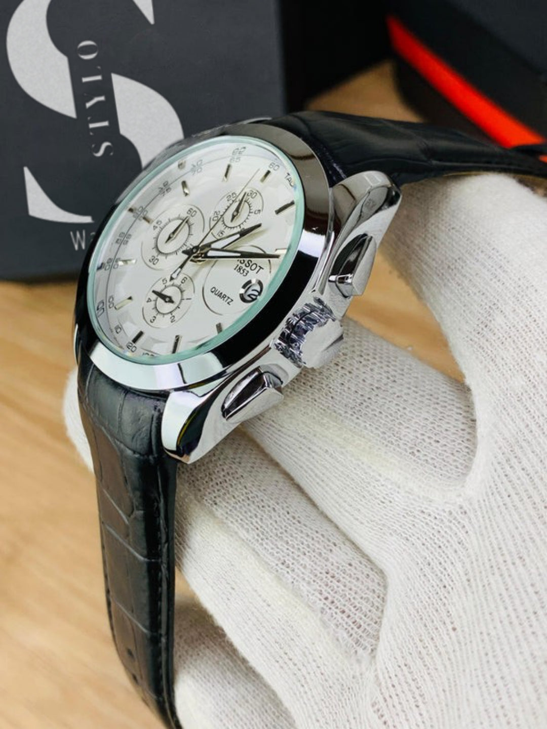 Branded Chronograph working Watch (White Dial Black Strap)