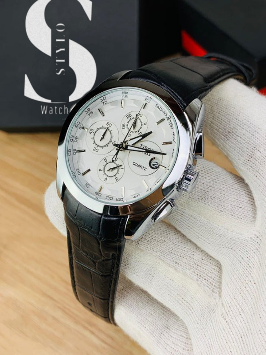 Branded Chronograph working Watch (White Dial Black Strap)